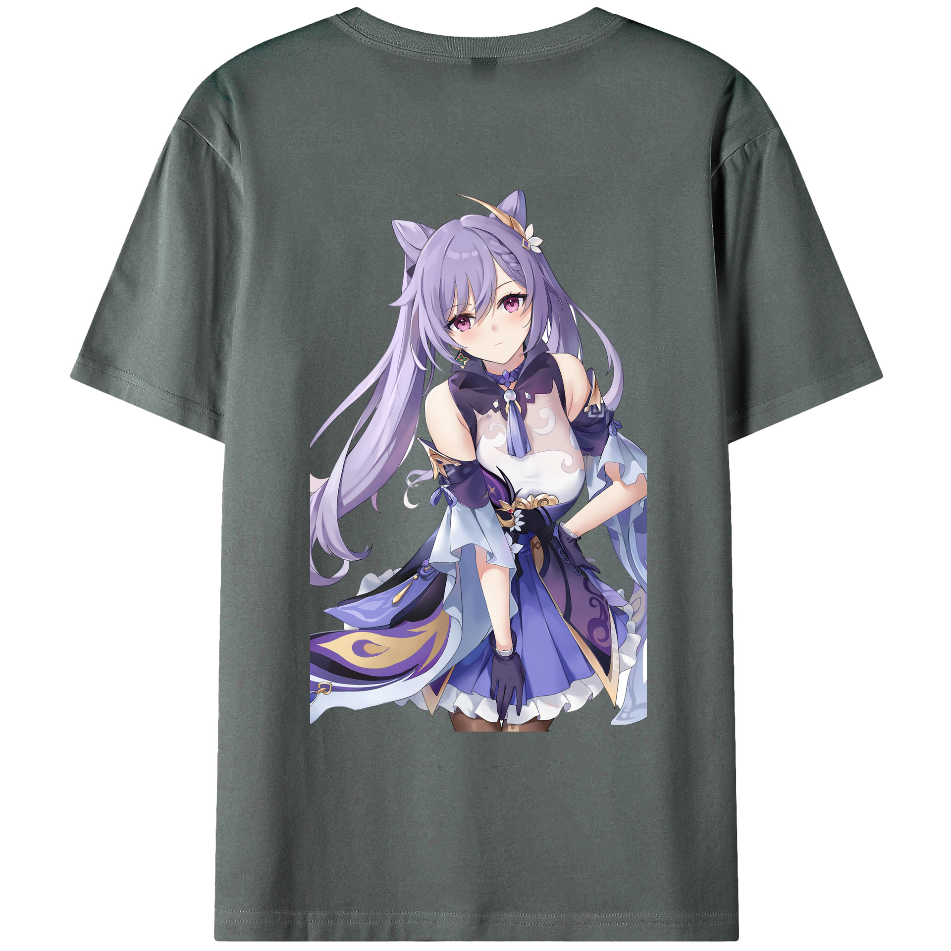 げんし神 刻晴 こくせい genshin Kokusei 綿100％ メンズ半袖Tシャツ（バックプリント） 通気性